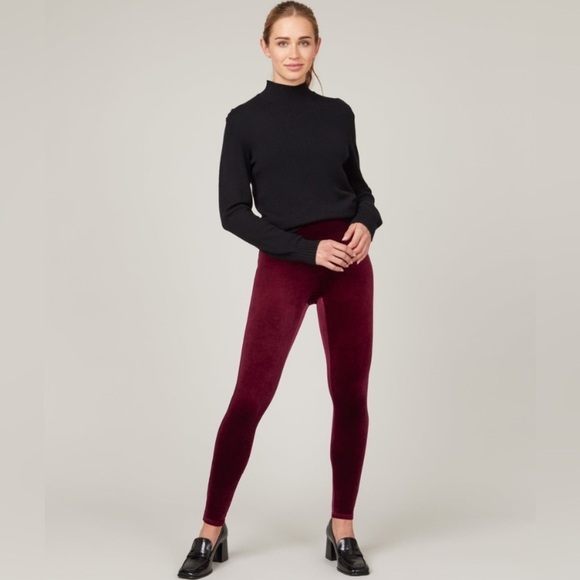 Spanx Velvet Leggings Rich Burgundy Size XL - Picture 1 of 15